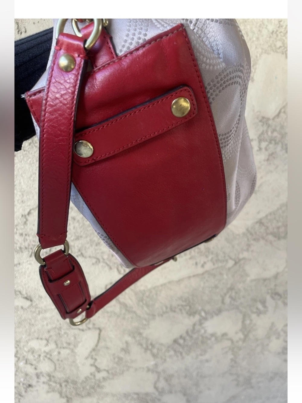 Coach Ashley Signature Khaki Red Op Art Dotted Satchel Crossbody, 2012, F20027 - Picture 6 of 16